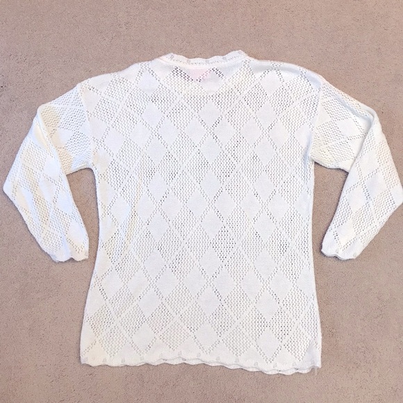 Vintage 90s Jaclyn Smith White Open Knit Tunic Sweater Womens Large Layering - Picture 3 of 7